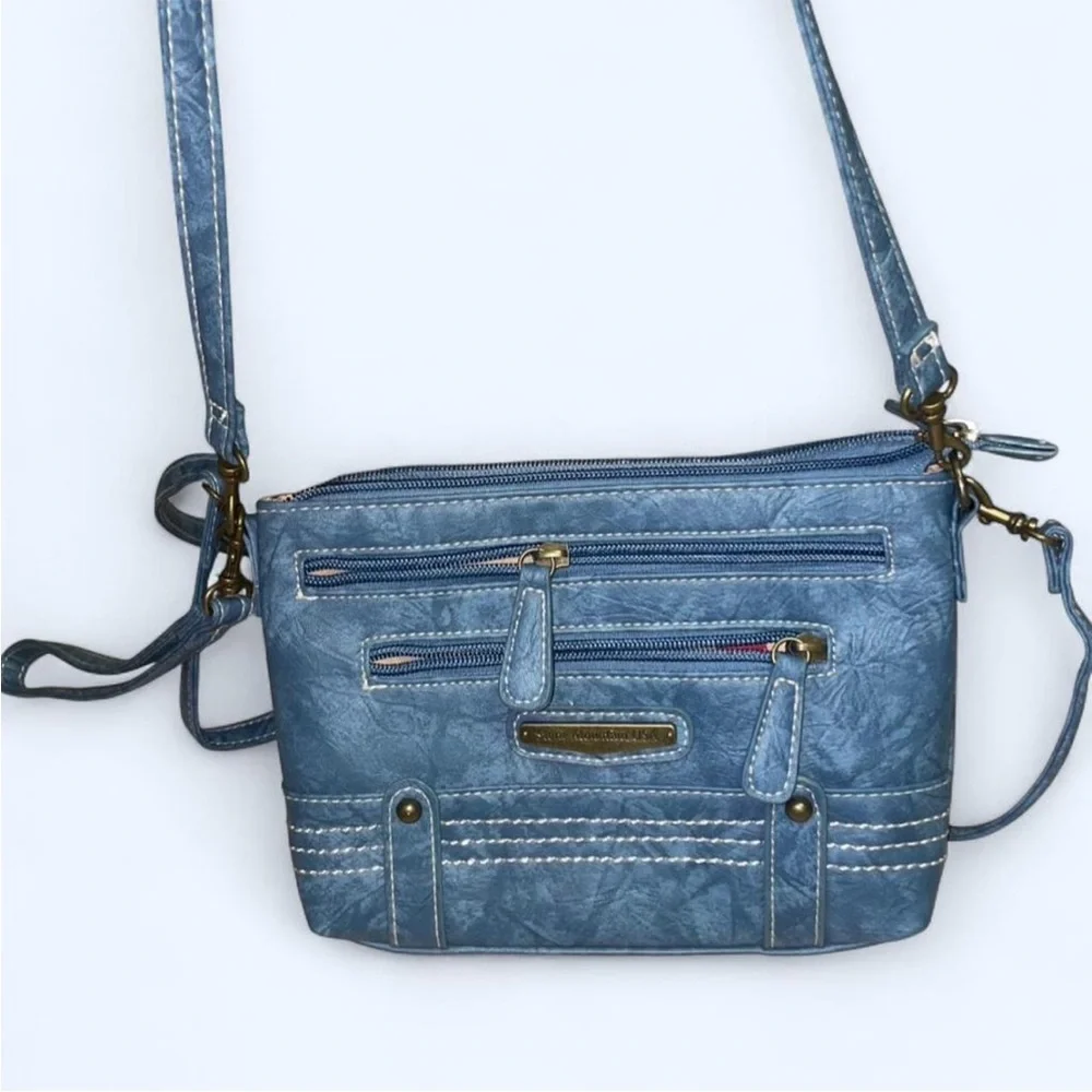 Stone Mountain Blue Jean Denim Look Crossbody Wristlet Bag - Picture 2 of 14